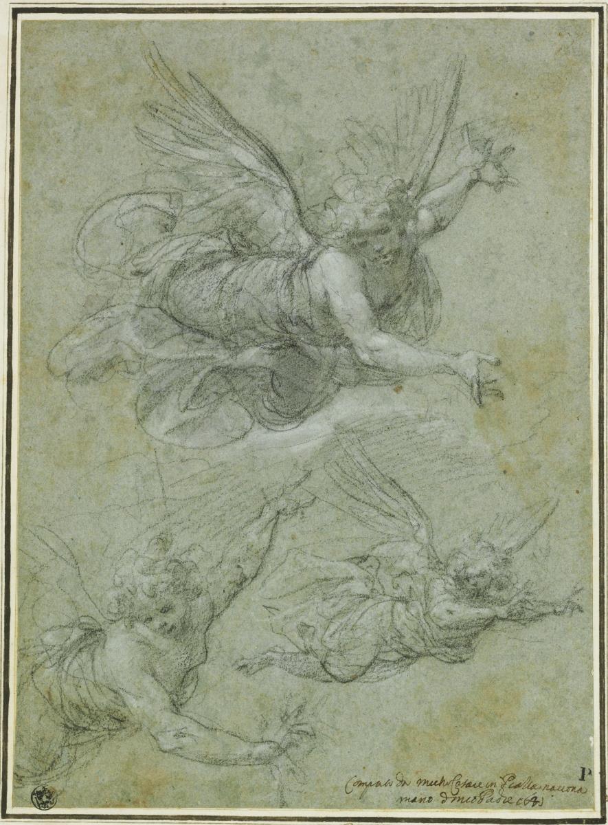 Studien für drei fliegende Engel (für das Gemälde der Himmelfahrt Christi in der Capella Olgiati in Santa Prassede in Rom)