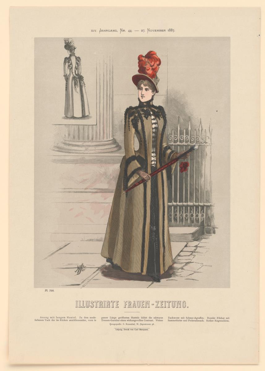 Illustrirte Frauen-Zeitung: Berliner Wintermodell mit Tressenbesatz