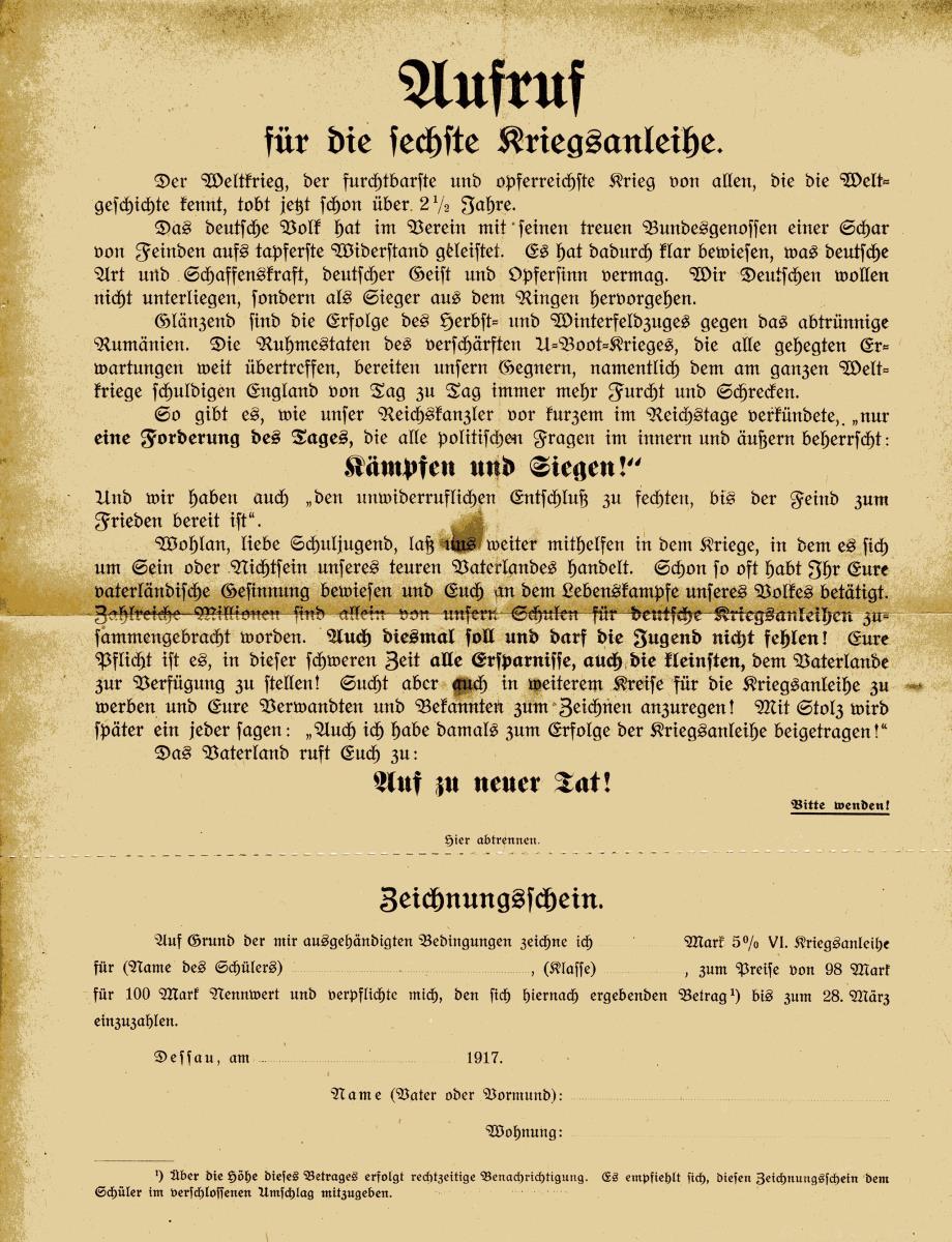 Aufruf für die sechste Kriegsanleihe
