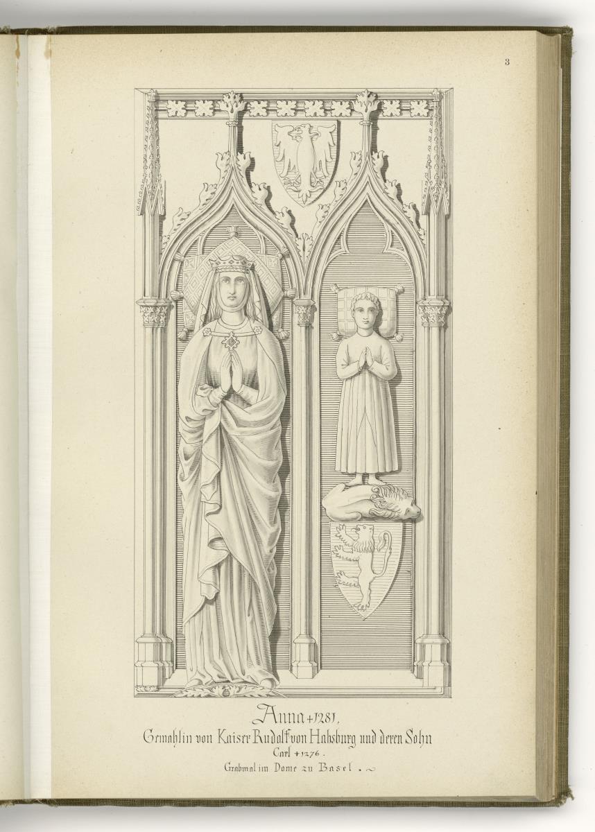 Anna, gest. 1281, Gemahlin von Kaiser Rudolf v. Habsburg und deren Sohn Carl, gest. 1276, Grabmal, Dom zu Basel