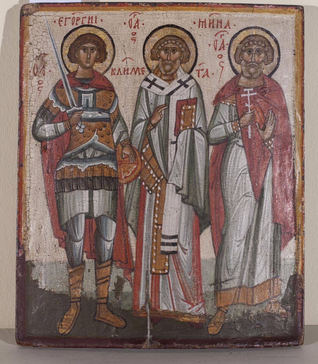 Ikone mit den Heiligen Georg, Klemens und Menas