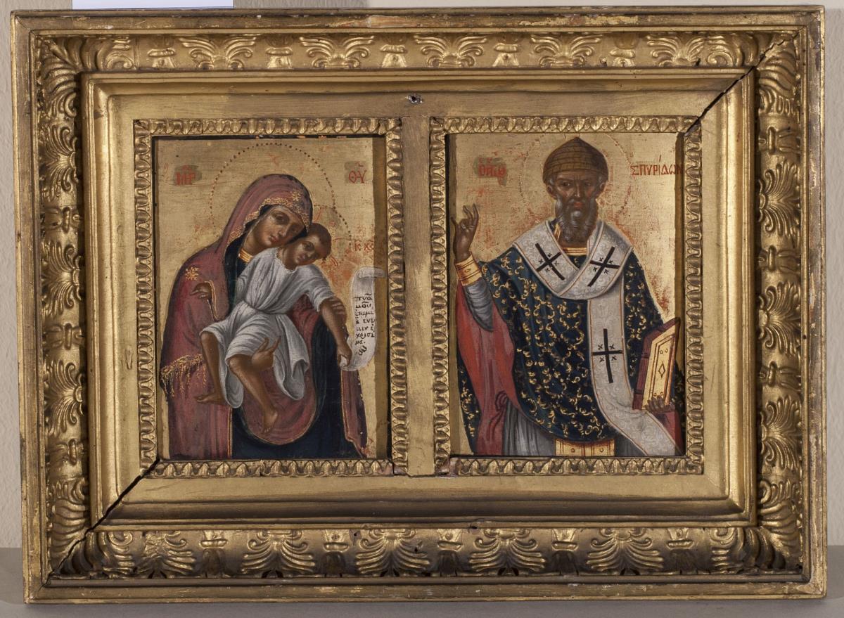 Zwei Ikonen mit der Gottesmutter vom Kykloskloster und dem Heiligen Spiridon