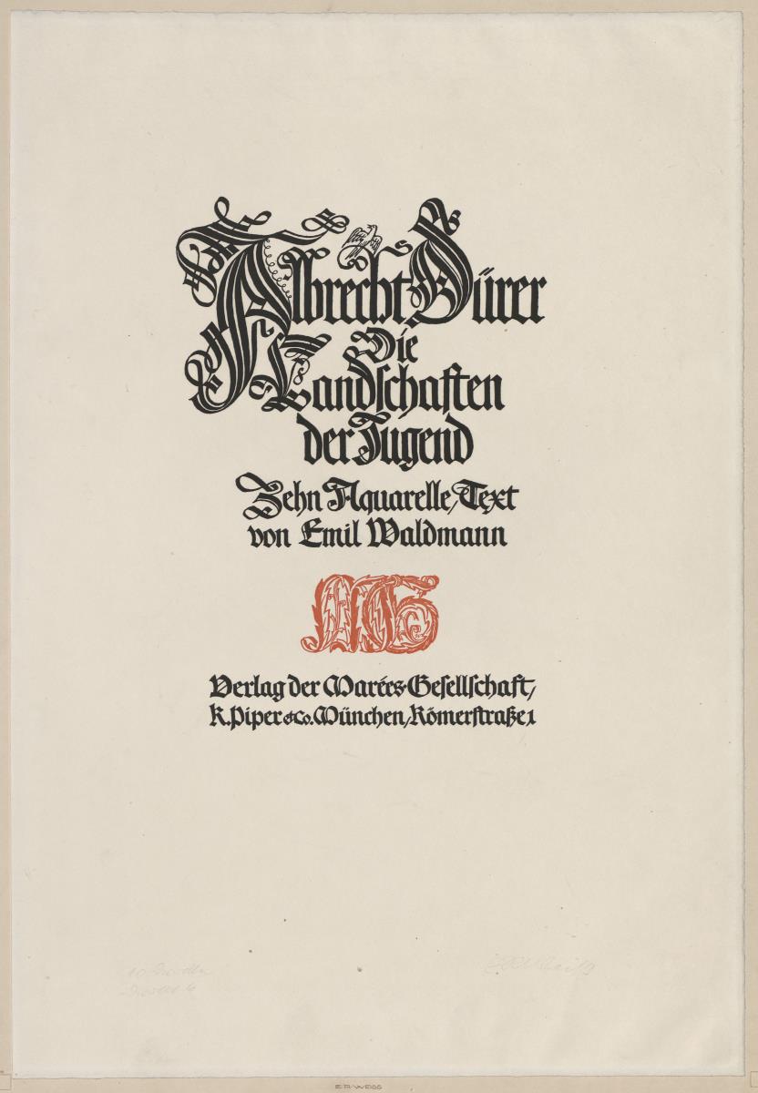 Probedruck des Titelblatts von Albrecht Dürer Die Landschaften der Jugend