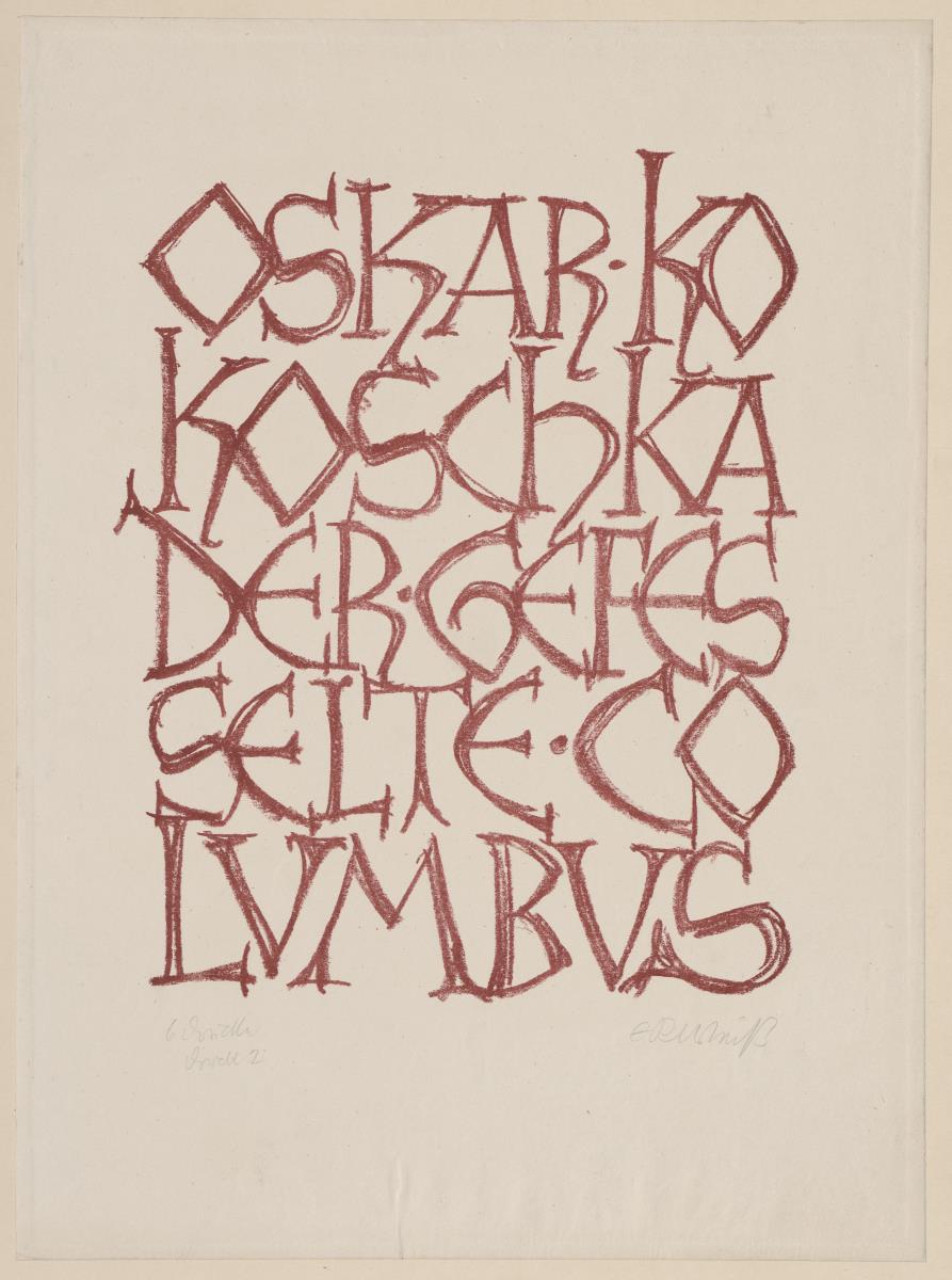 Probedruck des Titelblatts Oskar Kokoschka, Der gefesselte Kolumbus