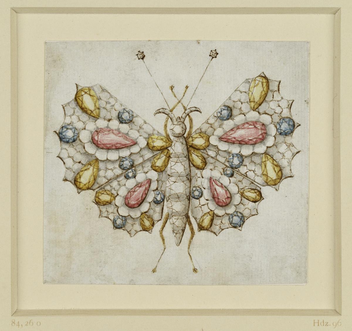 Goldschmiedeentwurf, Schmetterling aus farbigen Steinen