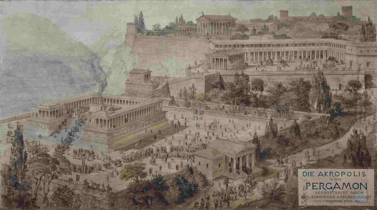 Akropolis von Pergamon, beschr.: "Die Akropolis von Pergamon. Reconstruiert nach den bisherigen Ausgrabungen von F. Thiersch. Akropolis von Pergamon, beschr.: "Die Akropolis von Pergamon. Reconstruiert nach den bisherigen Ausgrabungen von F. Thiersch. Febr. 1882"