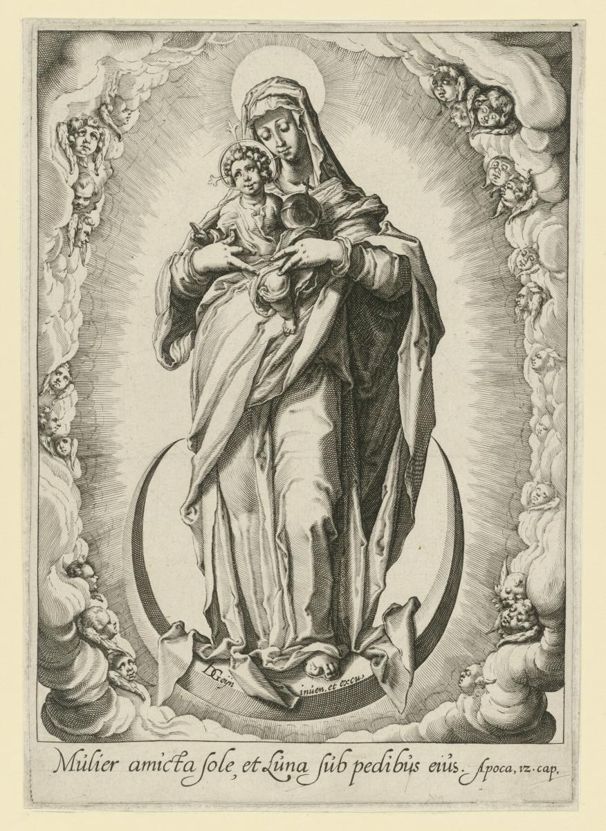 Madonna mit Kind auf der Mondsichel stehend