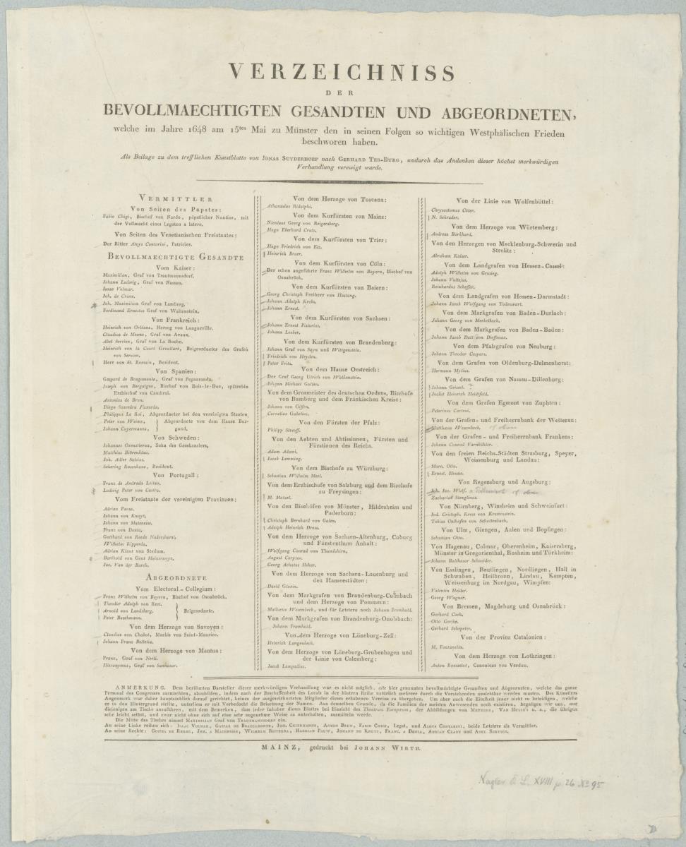 Bevollmächtigte, Gesandte u. Abgeordnete, welche am 15. Mai 1648 zu Münster den westfälischen Frieden beschworen haben