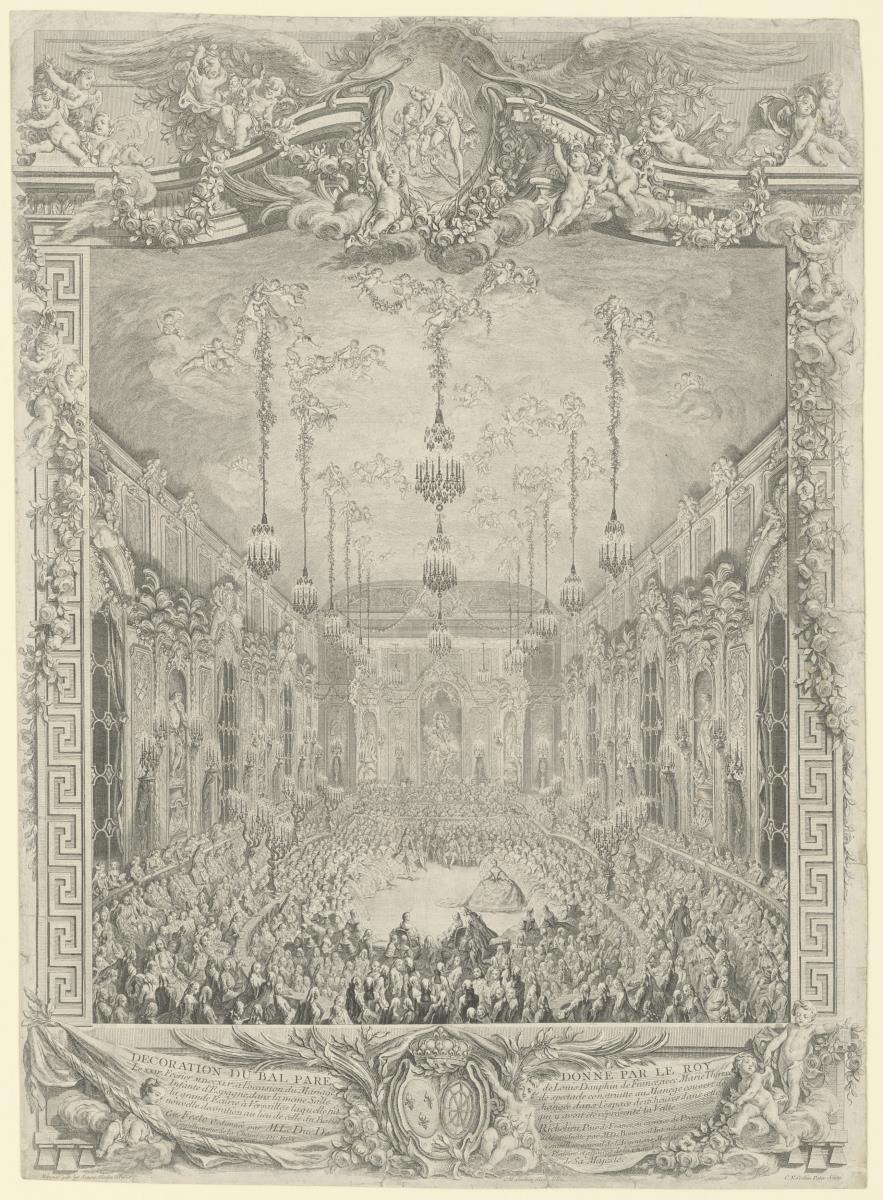 Décoration de la salle pour le Bal paré, 24. Feb. 1745, anlässlich der Vermählung des Dauphin mit Marie Thérèse, Infantin von Spanien