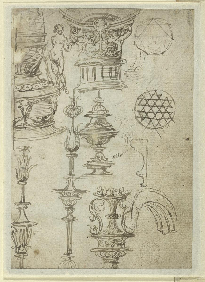 Architektonische und ornamentale Formen (Kapitelle, Kandelaber, Deckelpokal, Prunkvase, Portalbogen, Fassadenprofil)