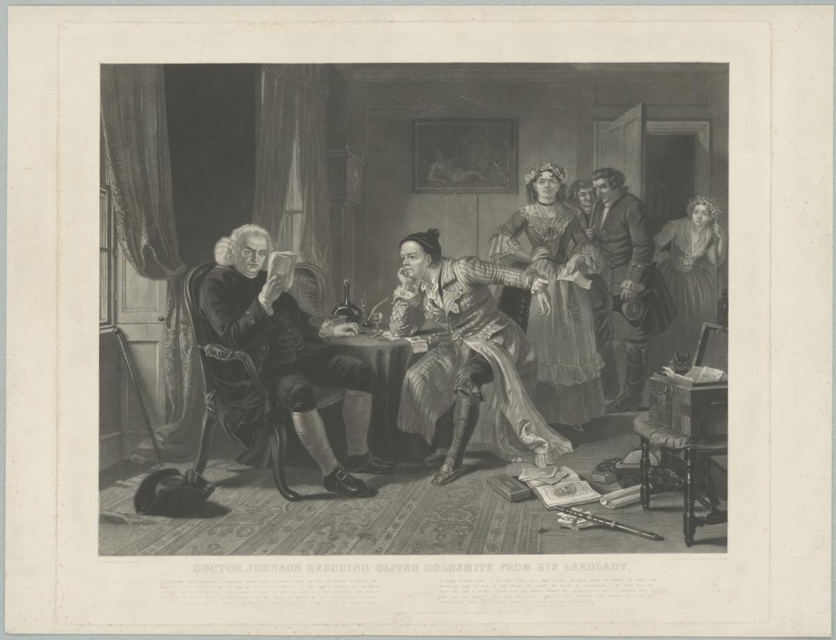 Doctor Johnson rescuing Oliver Goldsmith from his Landlady