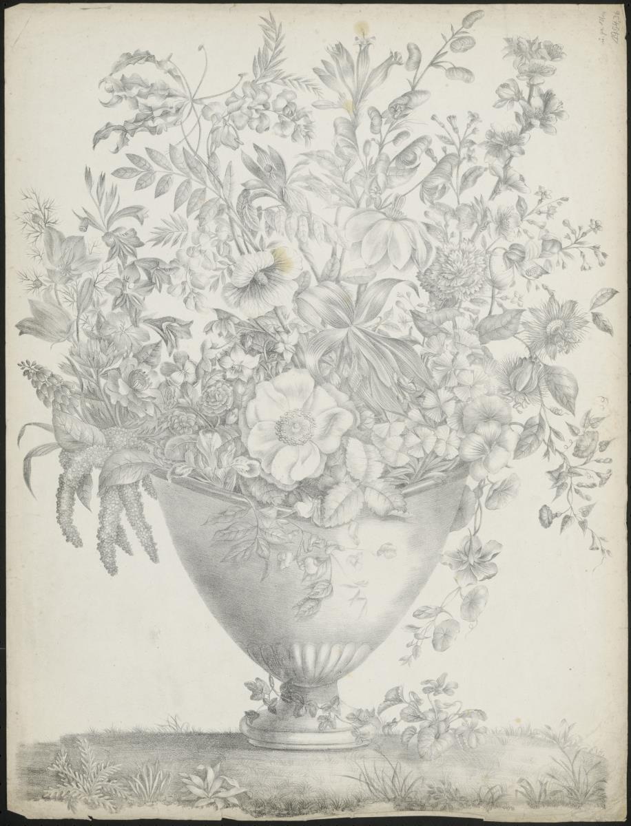 Blumen-Gruppen zur Woll-Chenille und Seidenstickerei: Blumenvase