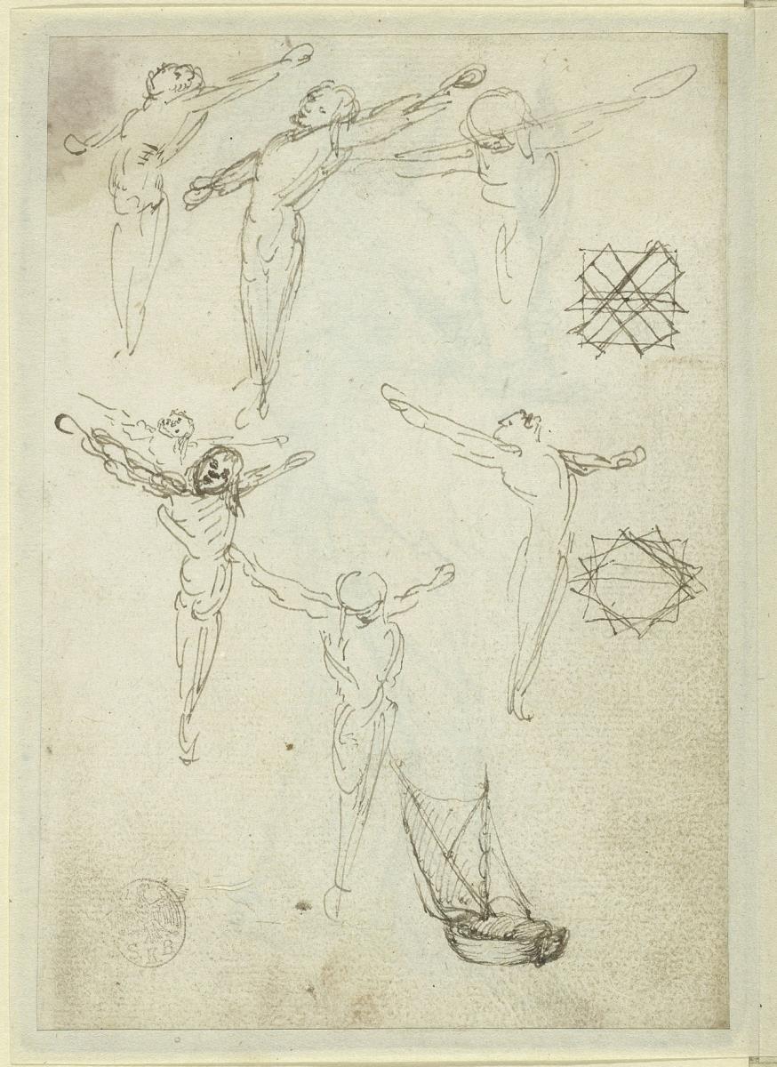 Sieben Studien des gekreuzigten Christus, geometrische Figuren, Segelboot