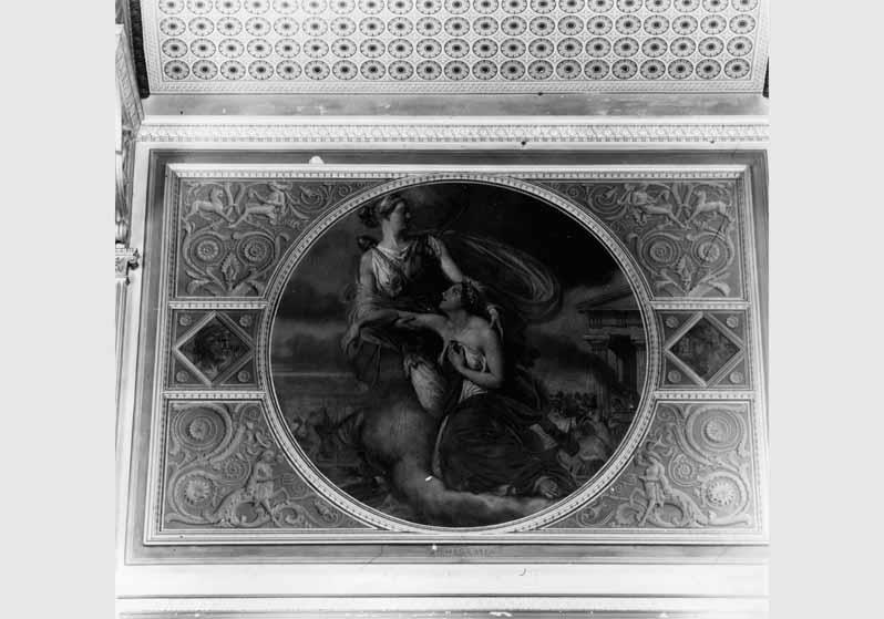 Blick auf das Wandgemälde "Diana entführt Iphigenia" von Adolf Henning im Niobidensaal im Neuen Museum