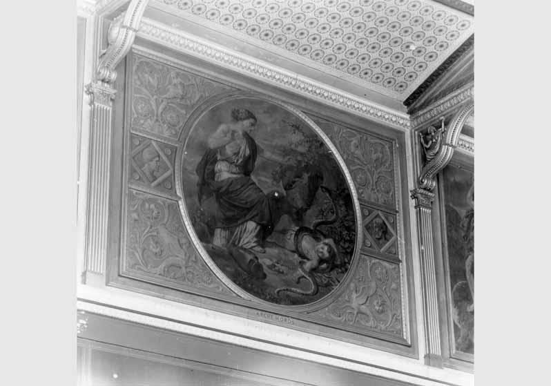 Blick auf das Wandgemälde "Tod des Archemoros" von Carl Becker im Niobidensaal im Neuen Museum