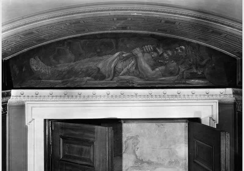 Blick auf das Wandbild "Steinzeit" von H. Bögel im Vaterländischen Saal im Neuen Museum