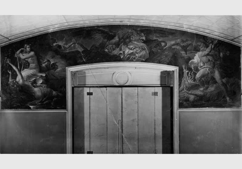 Blick auf das Wandbild "Nixen, Drachen und Riesen" von Gustav Heidenreich im Vaterländischen Saal im Neuen Museum