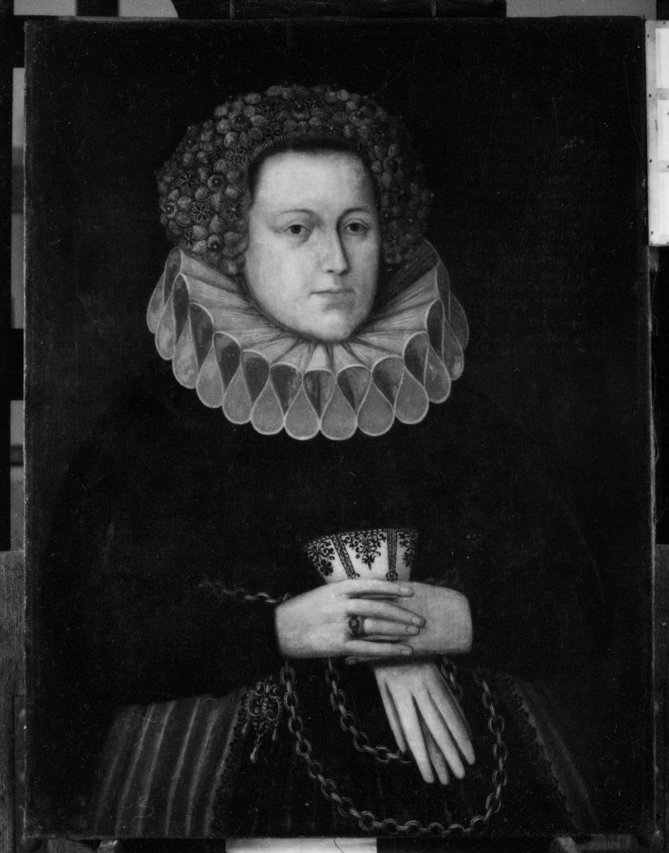 Porträt einer Frau mit Haube, Halskrause und Handschuhen