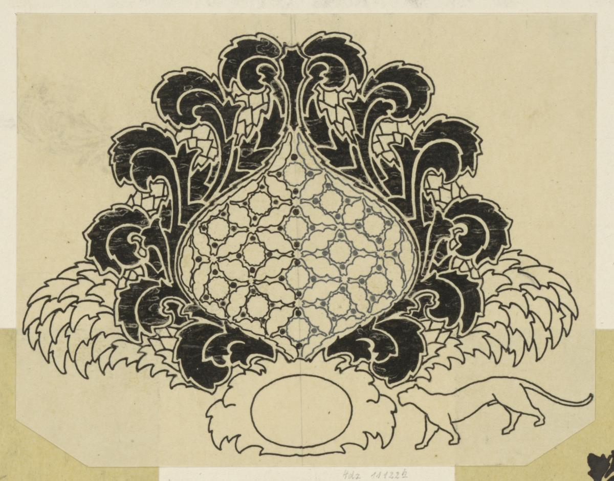 Darmstadt, Ausstellungsgebäude und Hochzeitsturm, Detail des Kuppelmosaiks im vorgelagerten Treppenpavillon
