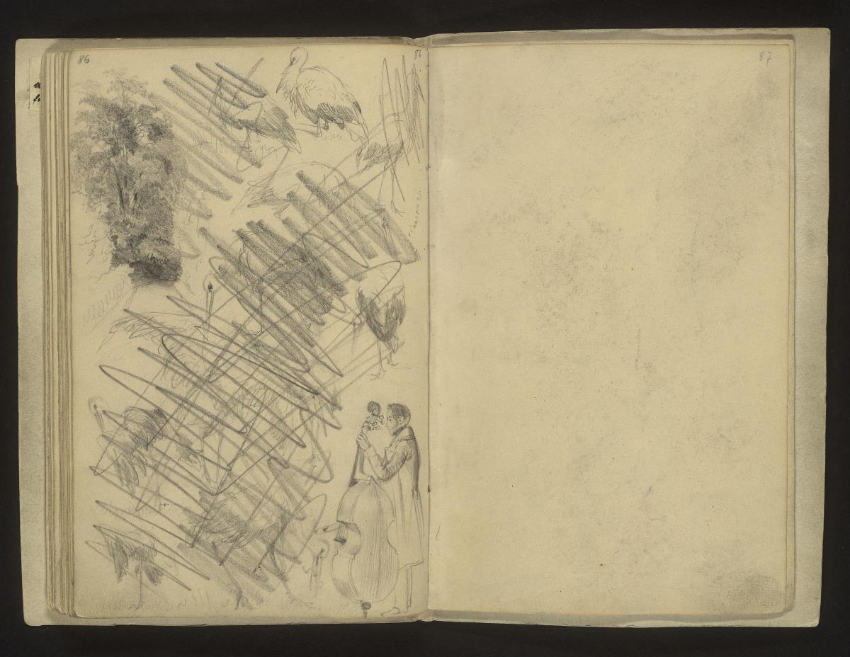 Baumstudie, Bassgeiger, Vogelstudien (meist verworfen)
