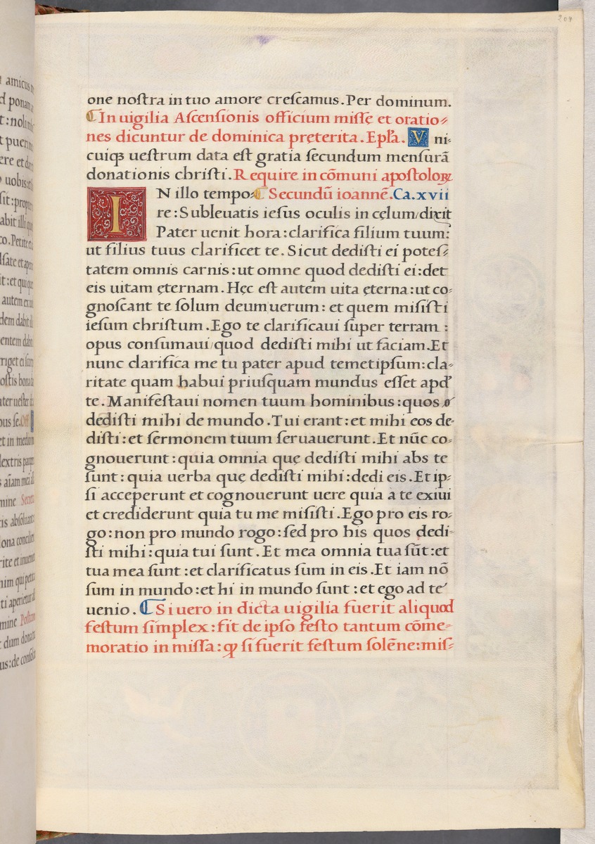 Textseite mit verzierter Initiale (aus Missale Romanum, geschrieben für Giulio de'Medici (Papst Clemens VII.))