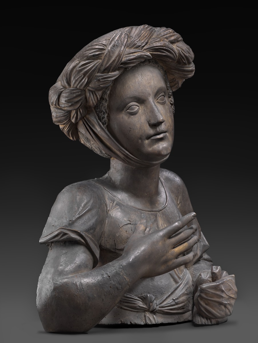 Weibliche Büste vom Chorgestühl der Augsburger Fuggerkapelle (Frau mit geflochtenem Turban)