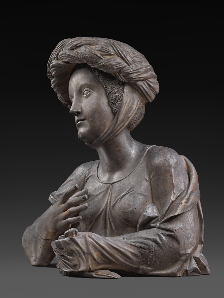 Weibliche Büste vom Chorgestühl der Augsburger Fuggerkapelle (Frau mit geflochtenem Turban)