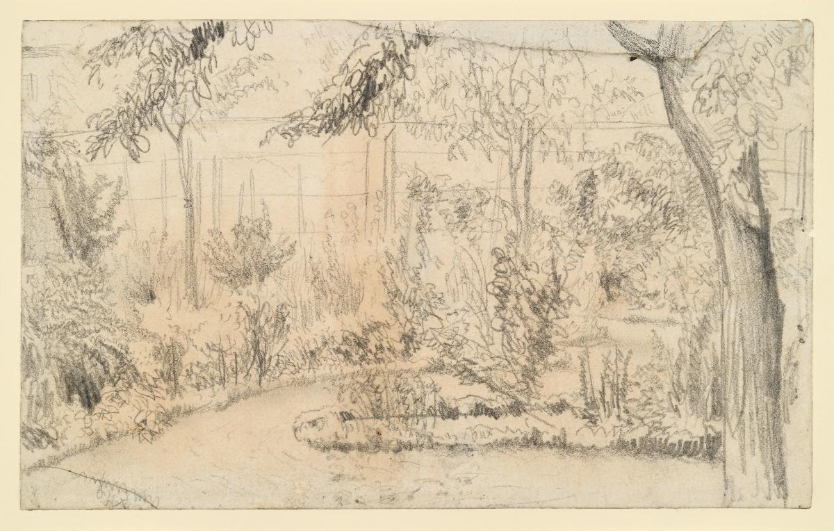 Garten mit Blumen und Bäumen