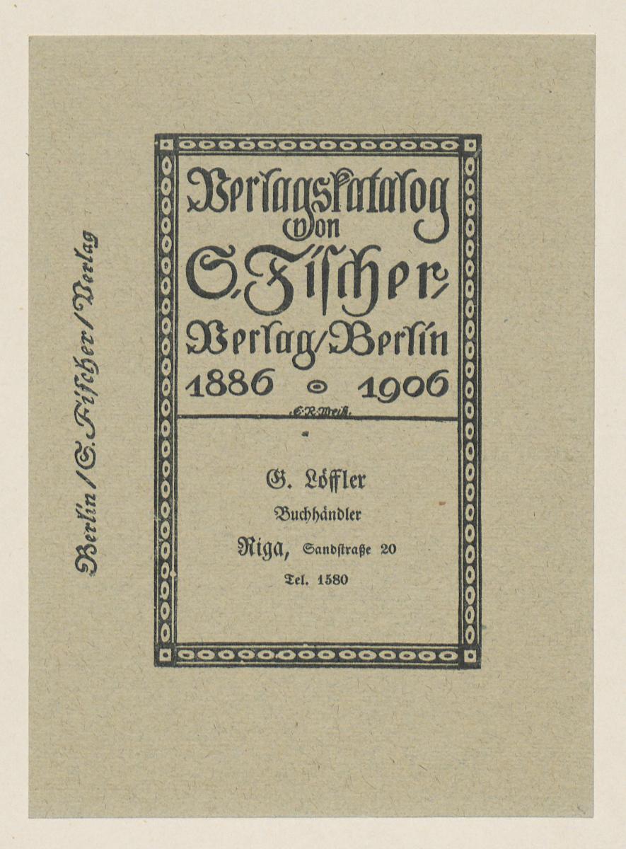 Einband zu Verlagskatalog von S. Fischer Verlag Berlin 1886-1906