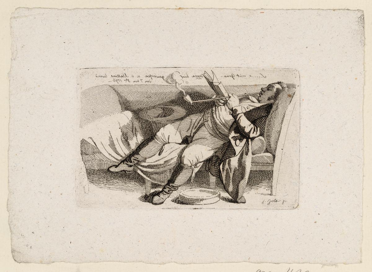 Bildnis S. / S...r mit Grandezza hingeworfen u.d. Abbällino lesend, den 7ten Sbr 1796