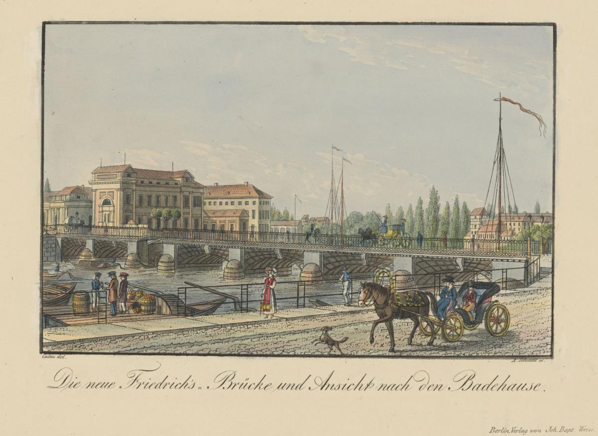 Die neue Friedrichsbrücke und Aussicht nach dem Badehaus