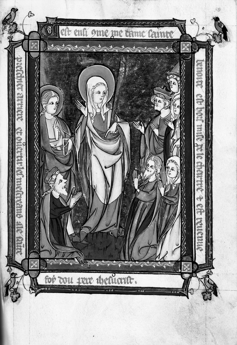 Vie de Sainte Benoîte d'Origny. Die Hl. Benedikta predigt wieder vor dem Volk