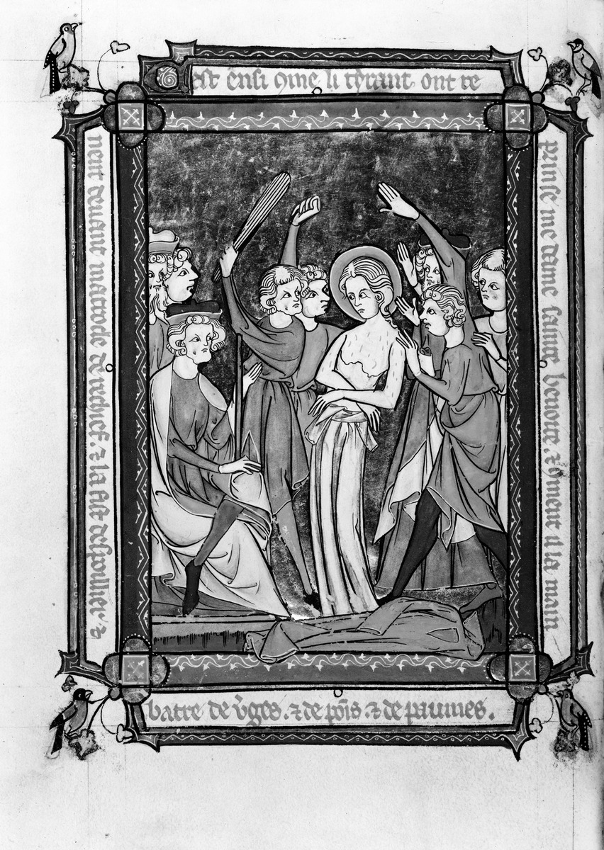 Vie de Sainte Benoîte d'Origny. Die Hl. Benedikta wird zum drittenmal gegeißelt