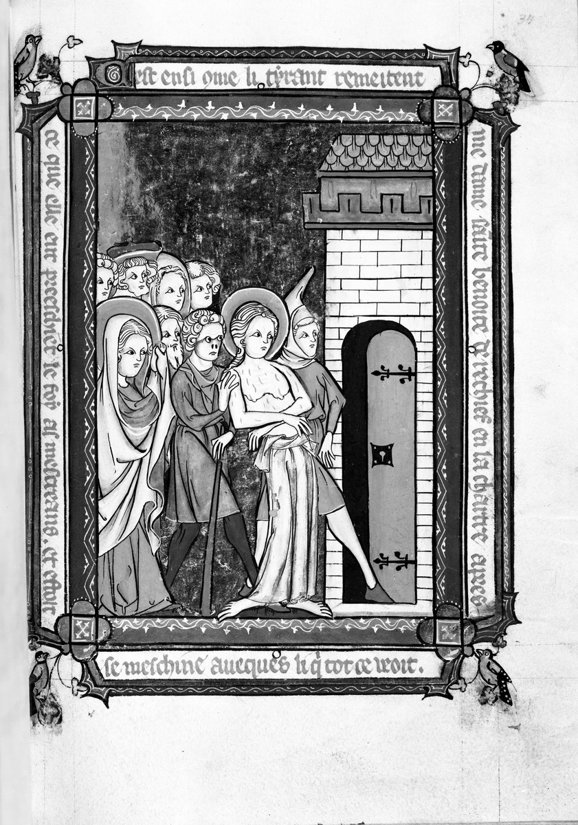 Vie de Sainte Benoîte d'Origny. Die Hl. Benedikta wird eingekerkert
