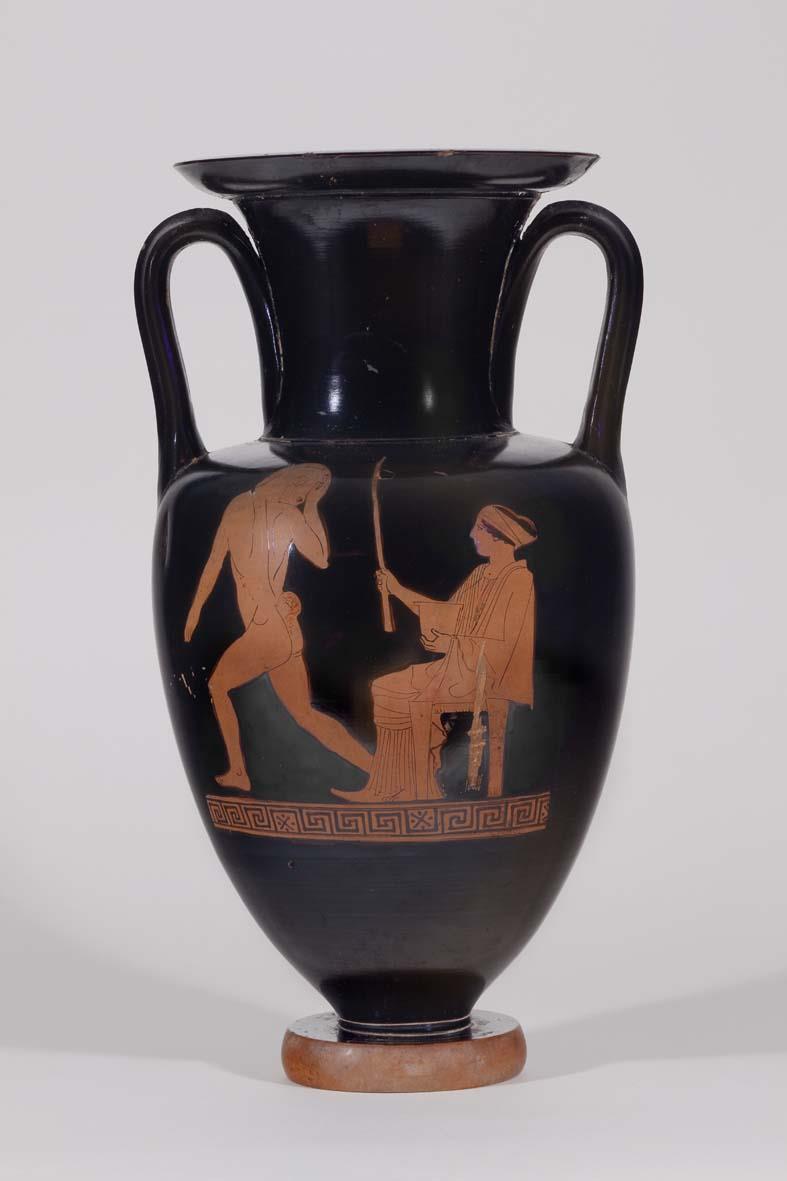 Sogenannte Nolanische Amphora mit der Szene Kirke (Circe) verwandelt einen Griechen in ein Schwein aus der Odysseus-Sage