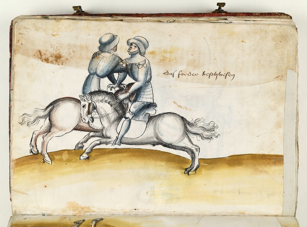 Ringkampf zu Pferd. Fecht- und Ringerbuch der Brüder vom Stain (nach Talhoffer)