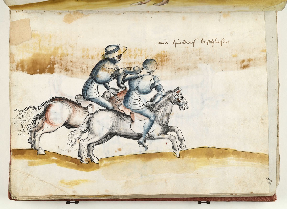 Ringkampf zu Pferd. Fecht- und Ringerbuch der Brüder vom Stain (nach Talhoffer)