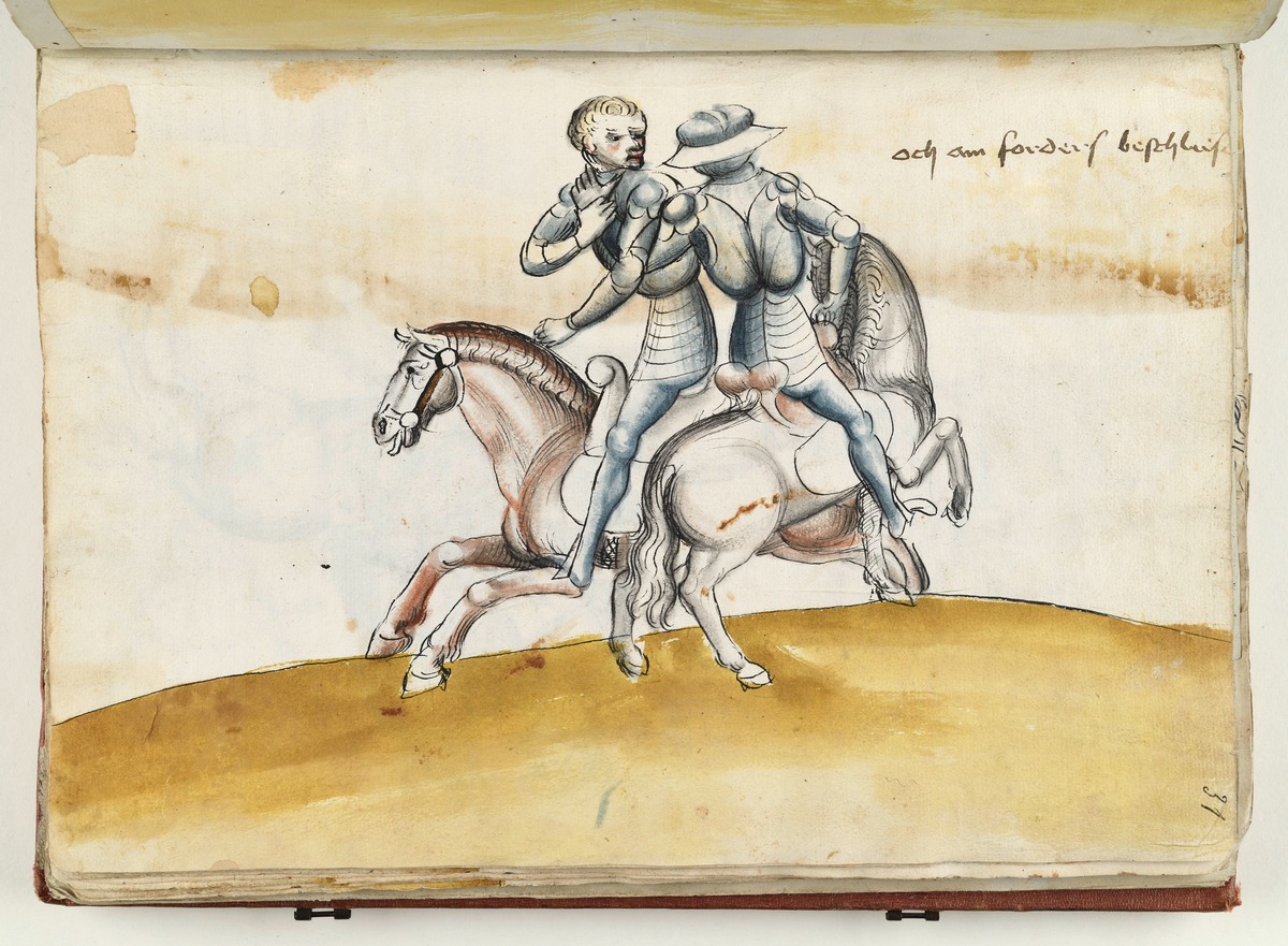 Ringkampf zu Pferd. Fecht- und Ringerbuch der Brüder vom Stain (nach Talhoffer)
