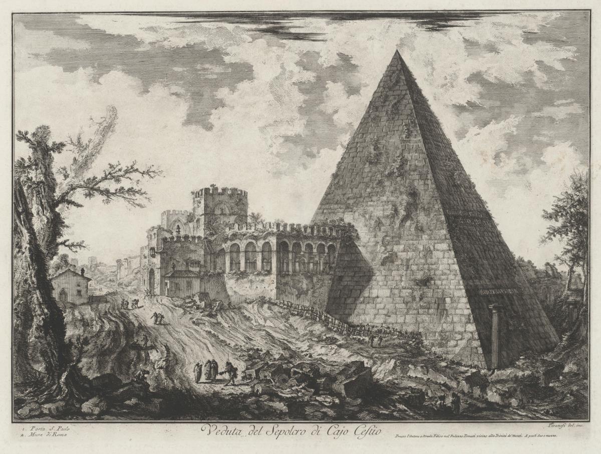 Ansicht der Pyramide des Gaius Cestius (aus: Vedute di Roma)