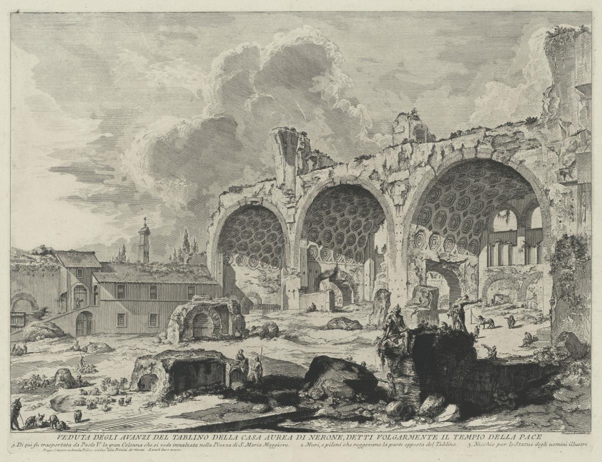 Ansicht der Überreste des Speisesaals der Domus Aurea des Nero, gewöhnlich Tempio della Pace (aus: Vedute di Roma)
