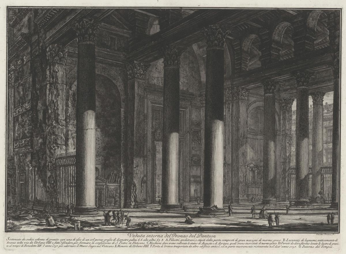 Innenansicht des Pronaos des Pantheons (aus: Vedute di Roma)