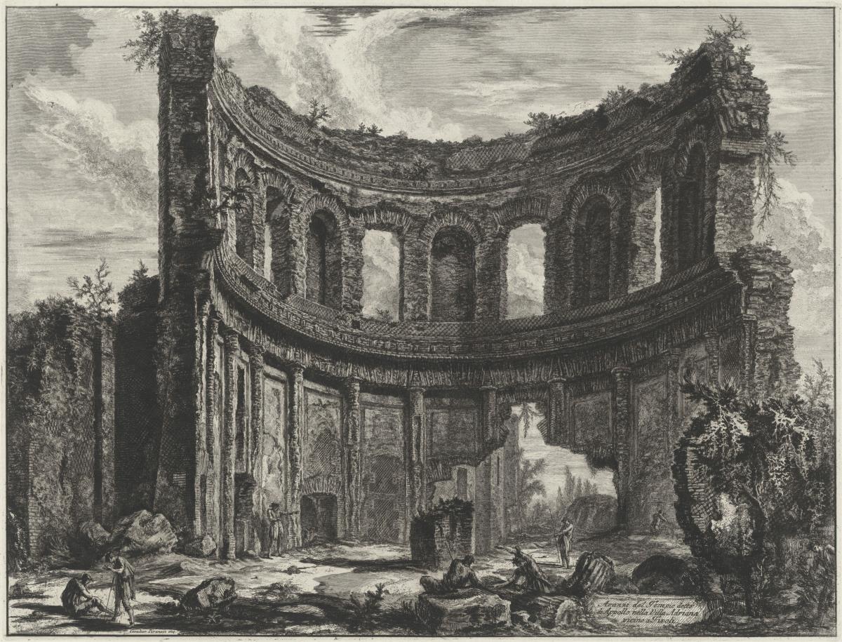 Überreste des sogenannten Apollo-Tempels in der Villa Hadrians nahe Tivoli (aus: Vedute di Roma)
