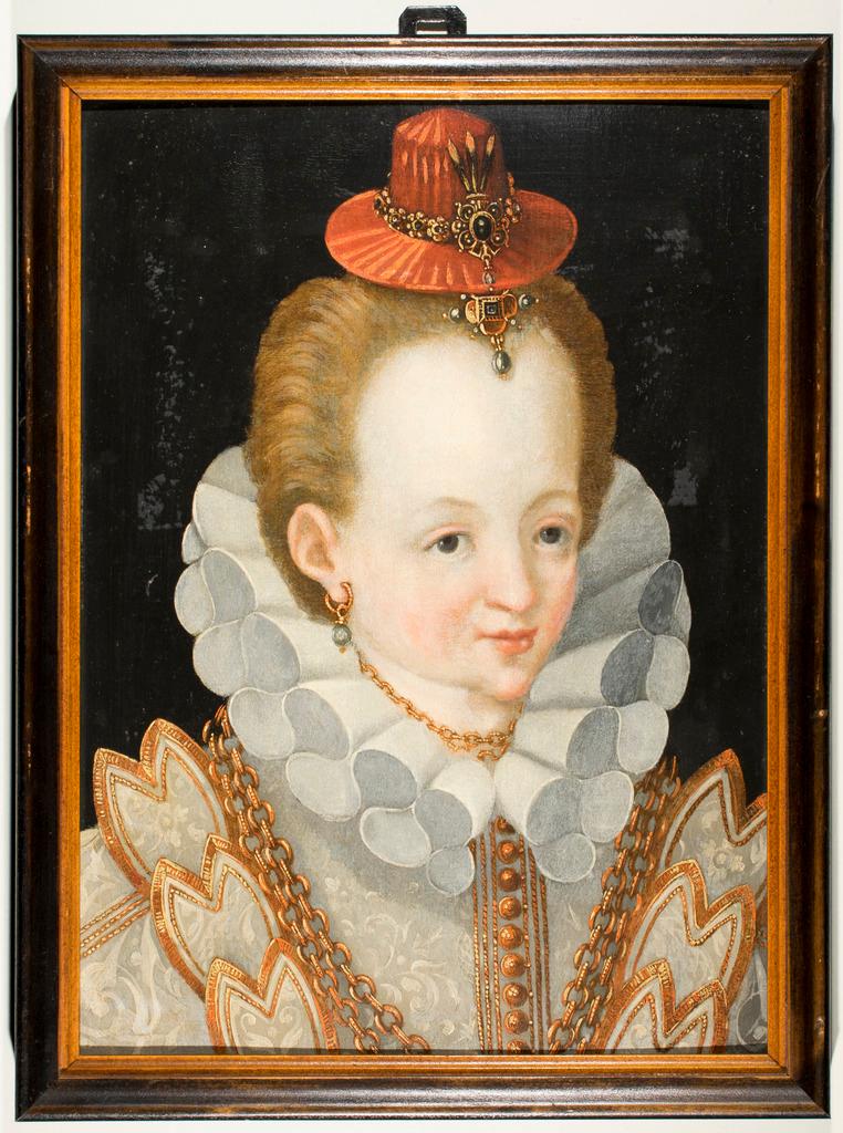 Porträt einer Frau mit Halskrause, Hut und Haarschmuck