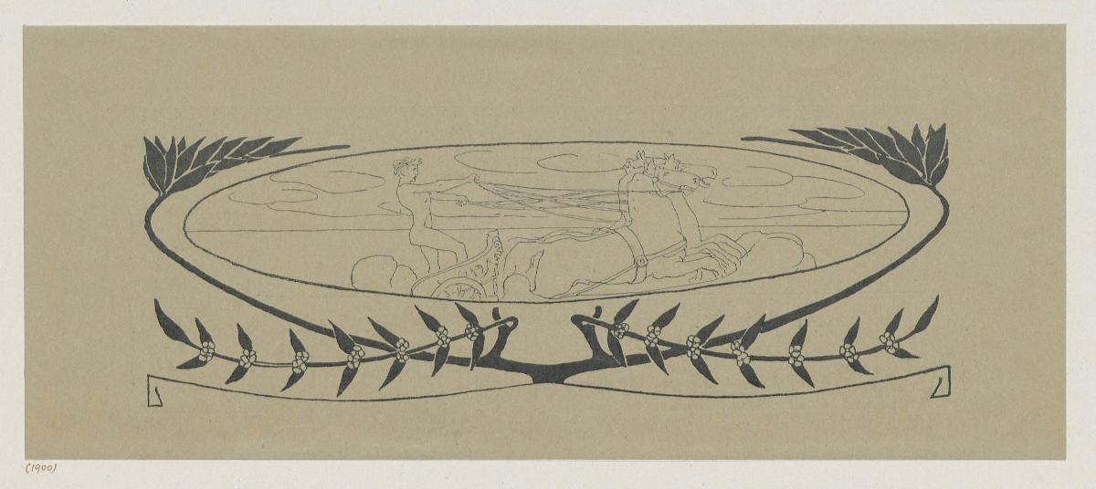 Jüngling mit Streitwagen (floral umrahmt)