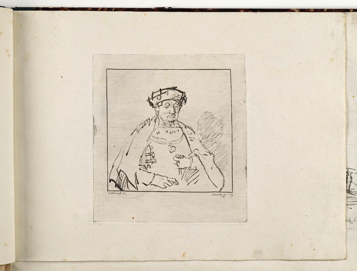 Büste eines vornehmen Mannes. in: Recueil de differents sujets d’étude gravé d’après les dessins de Rembrandt par D. Laurentz