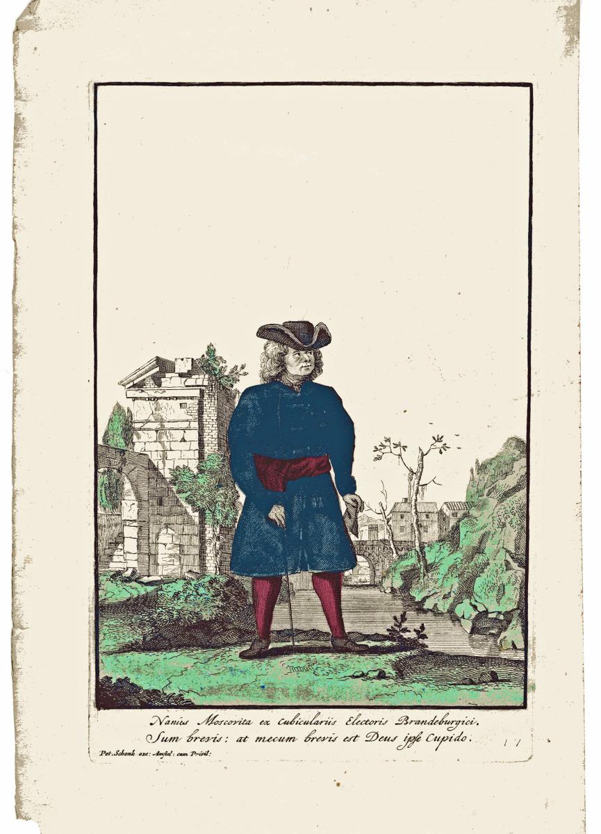 Nanus Moscovita ex cubiculariis Electoris Brandeburgici. Sum brevis: at mecum brevis est Deus ipfe cupido.