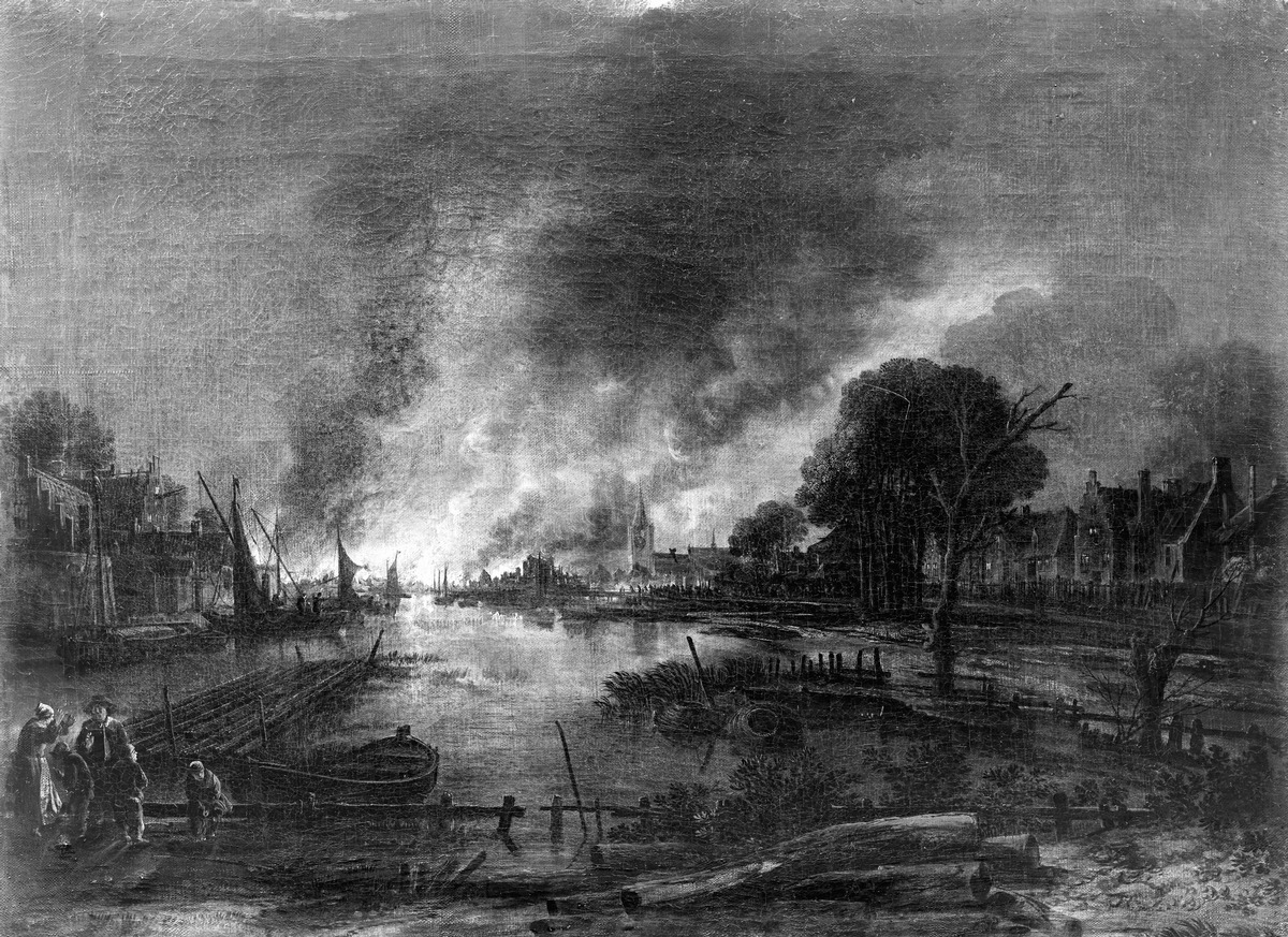 Feuersbrunst in einer holländischen Stadt