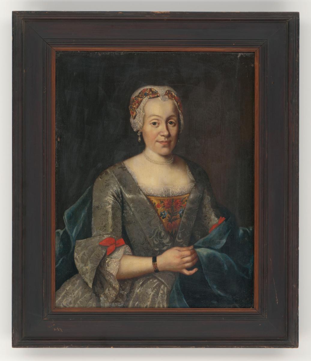 Porträt einer Frau in Manteau, Stecker und Spitzenhaube