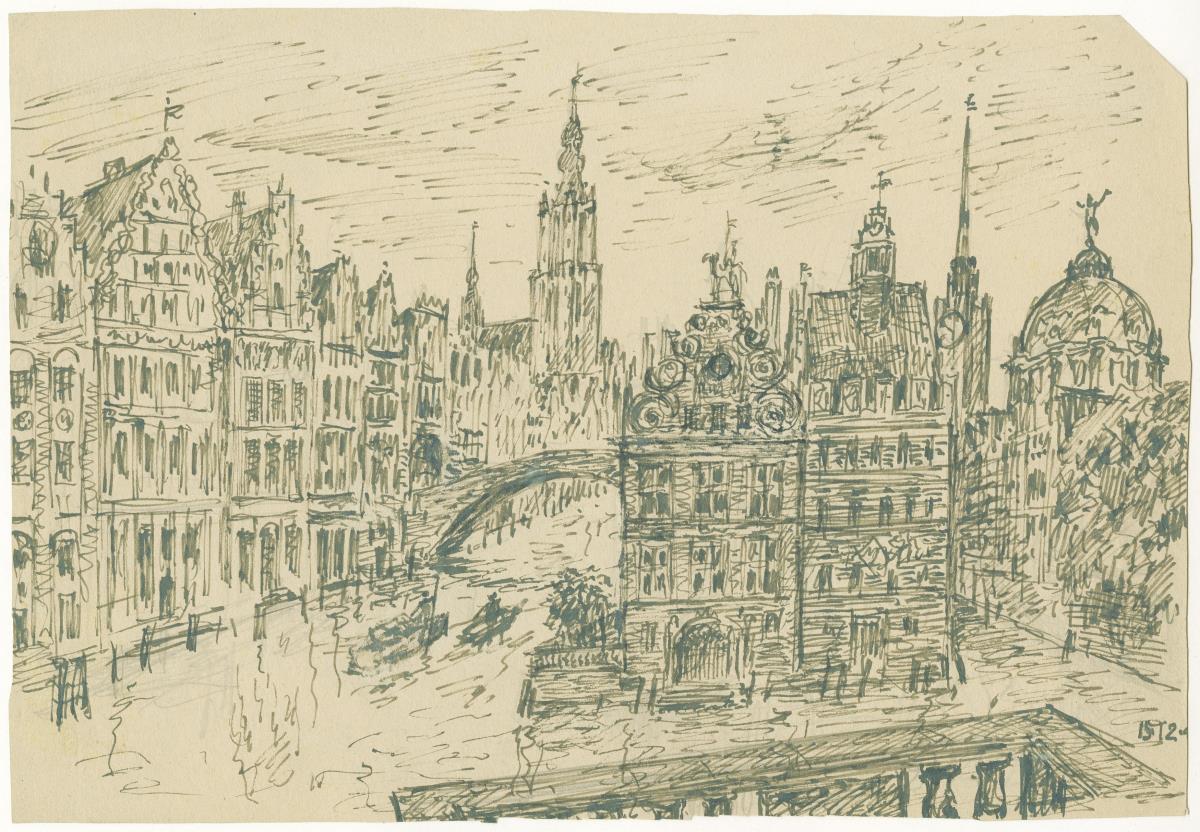 Stadtbild mit Fluss und Brücke, Bl. 11