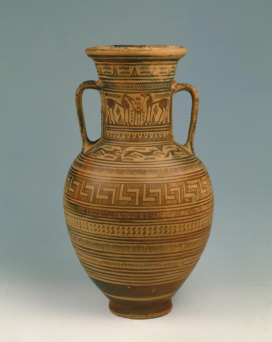 Attisch-spätgeometrische Halsamphora mit Tierdarstellungen
